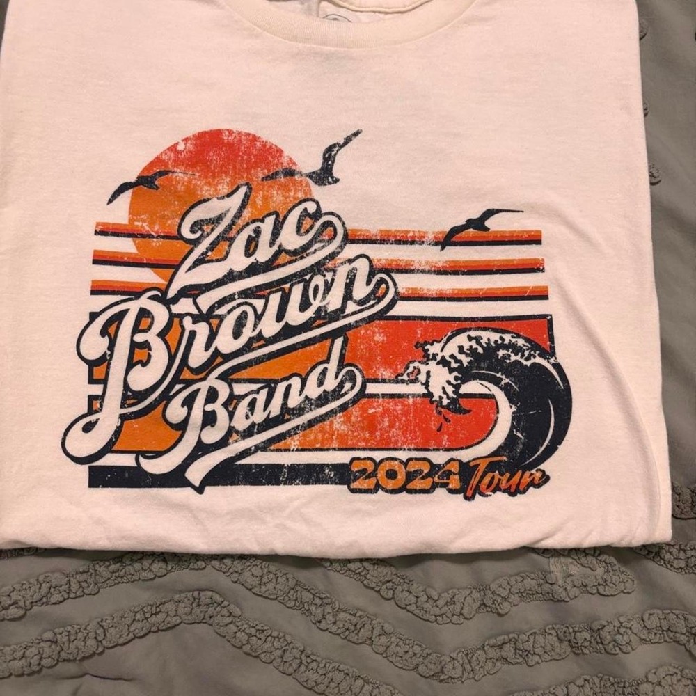 Zac Brown Band 2024 Tour Graphic T-Shirt Mens XL Cream Concert Tee
